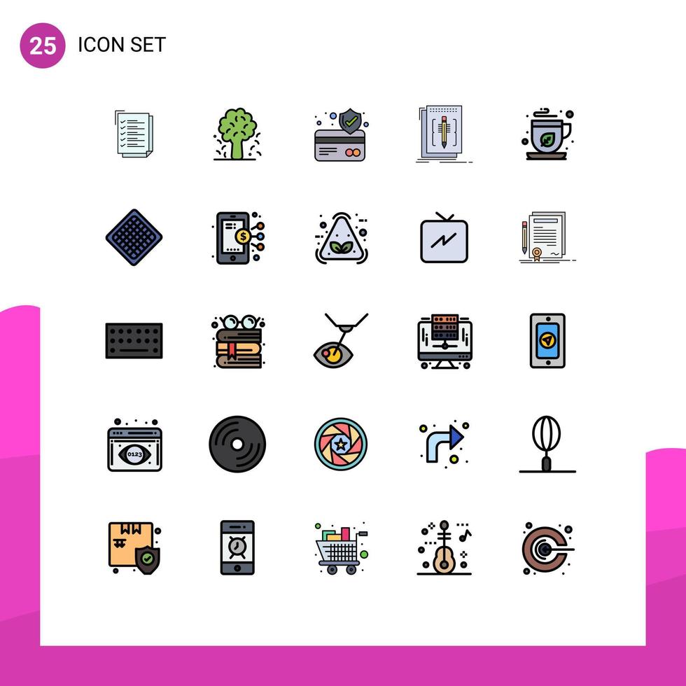 grupo de símbolos de ícone universal de 25 cores planas de linha preenchida moderna de código de editor de primavera de linguagem verde elementos de design de vetores editáveis