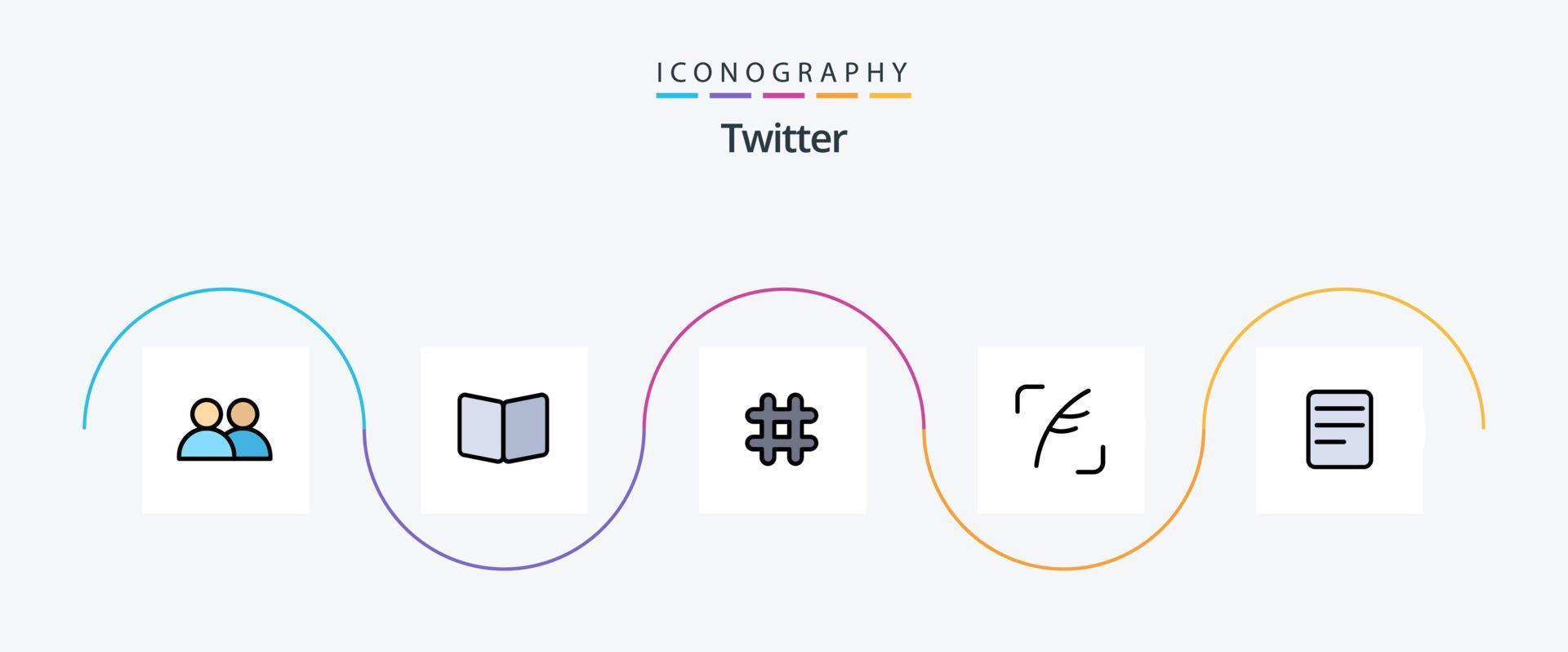 linha do twitter cheia de pacote de 5 ícones planos, incluindo twitter. pássaro. cobrir. pena. Twitter vetor