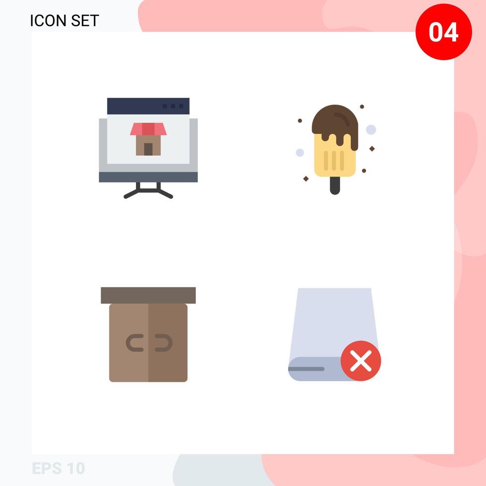 conjunto de 4 ícones planos vetoriais na grade para decoração de computador móveis de sorvete online elementos de design de vetores editáveis