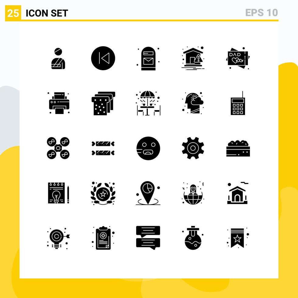 25 conceito de glifo sólido para sites móveis e aplicativos, notificação de cartão de dia dos pais, notificação de música, elementos de design vetorial editáveis vetor