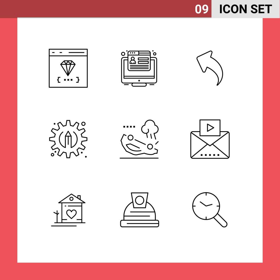 conjunto moderno de pictograma de 9 contornos de setas de processo da web de lápis de carro elementos de design vetorial editáveis vetor