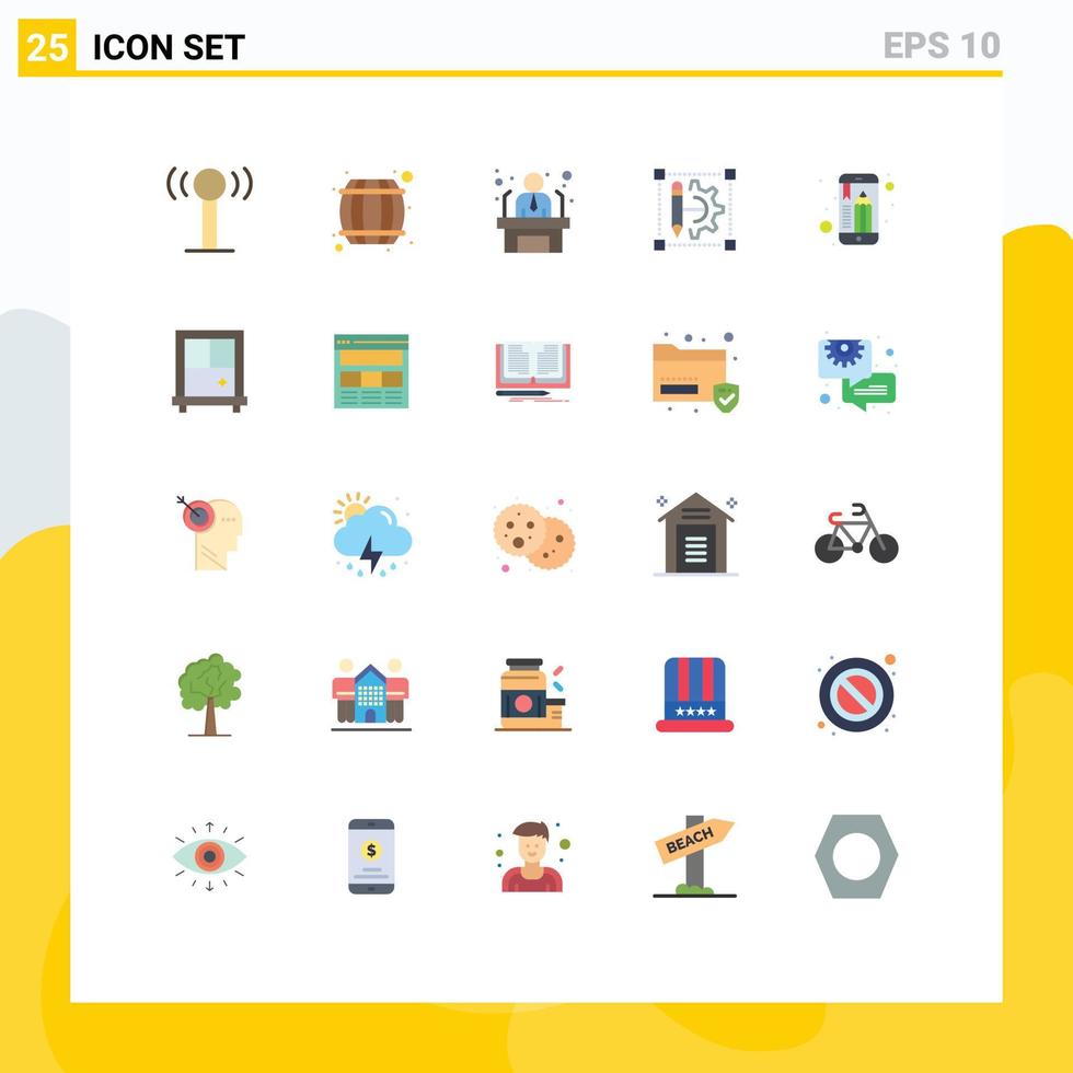 pacote de interface de usuário de 25 cores planas básicas de configuração de educação móvel impressora de funcionário editar elementos de design de vetores editáveis