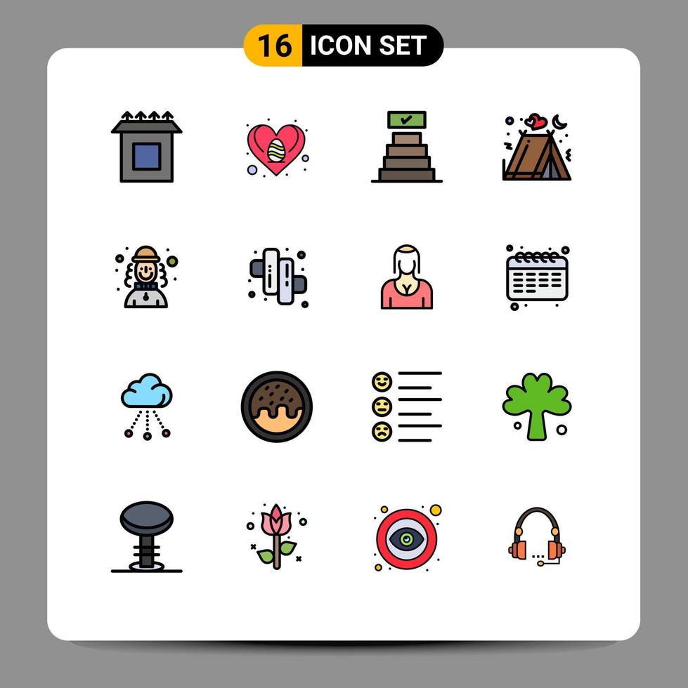 16 interface do usuário pacote de linhas preenchidas com cores planas de sinais e símbolos modernos de marca de seleção do coringa do chapéu arlequim ama elementos de design de vetores criativos editáveis
