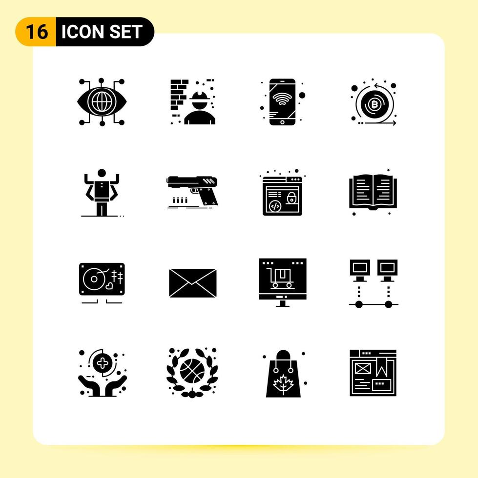 16 conceito de glifo sólido para sites móveis e aplicativos token humano emissão de moeda elementos de design de vetores editáveis