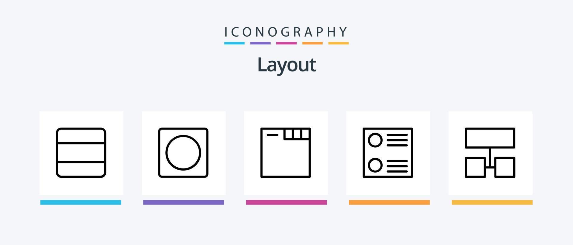 pacote de ícones da linha de layout 5, incluindo . guias. layout. navegador. pilha. design de ícones criativos vetor