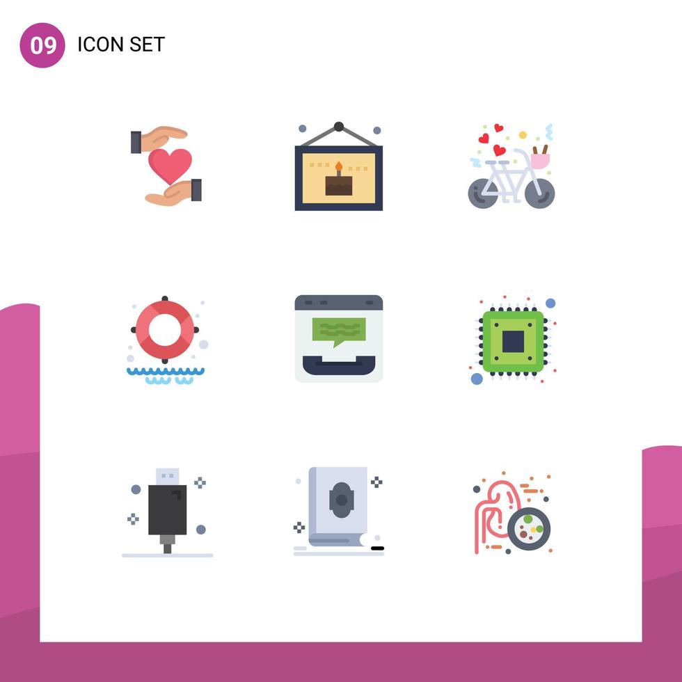 pacote de interface do usuário de 9 cores planas básicas de imagem de água de chamada salva-vidas coração elementos de design de vetores editáveis