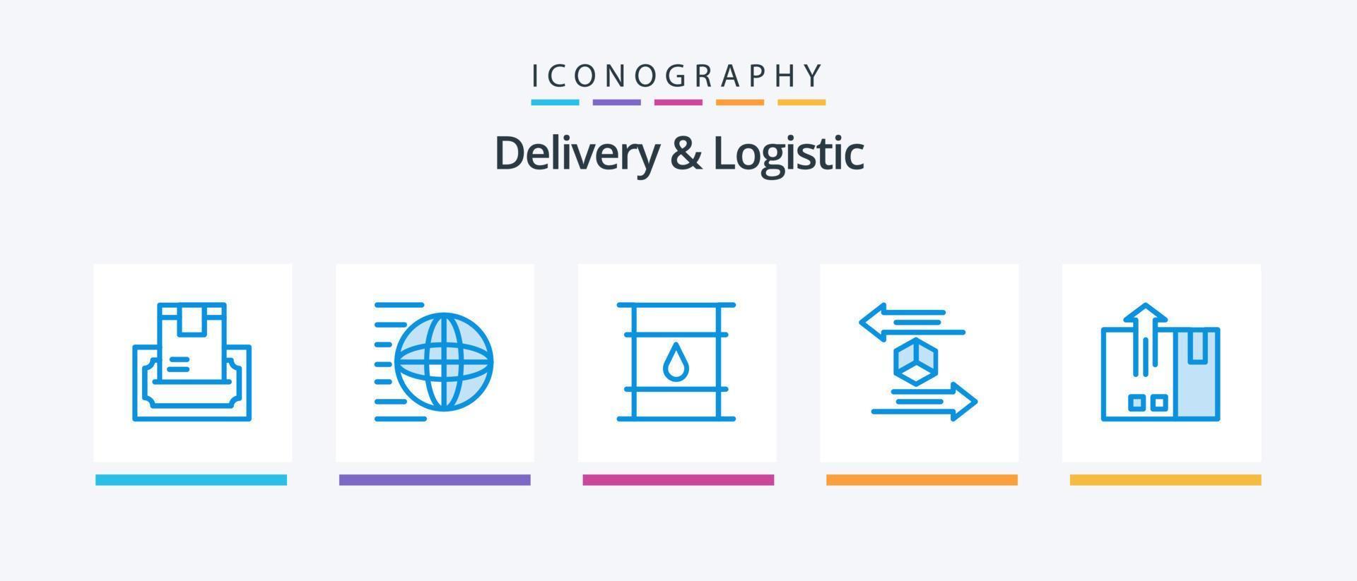 entrega e pacote logístico de 5 ícones azuis, incluindo logística. caixa. Shopping. logística. cilindro. design de ícones criativos vetor