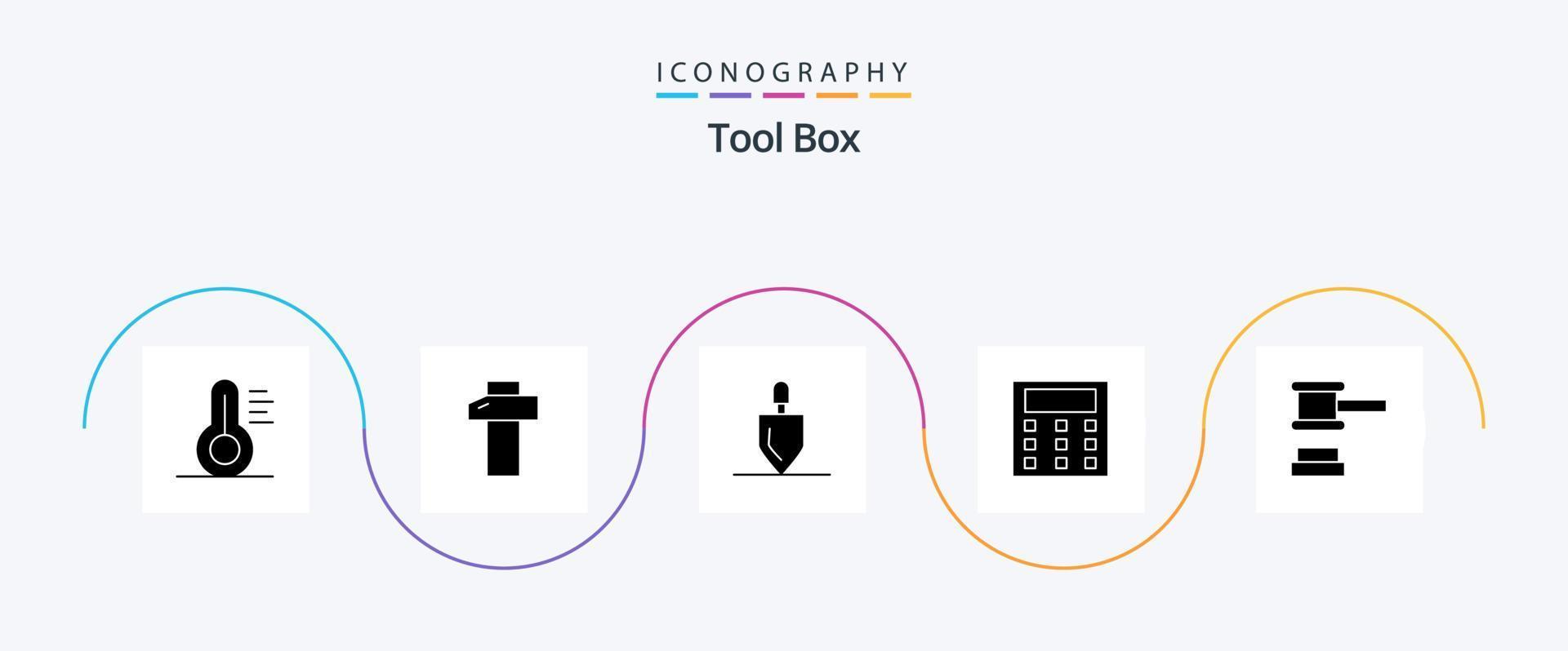 pacote de ícones de glifo 5 de ferramentas, incluindo . justiça. ancinho. martelo. matemática vetor