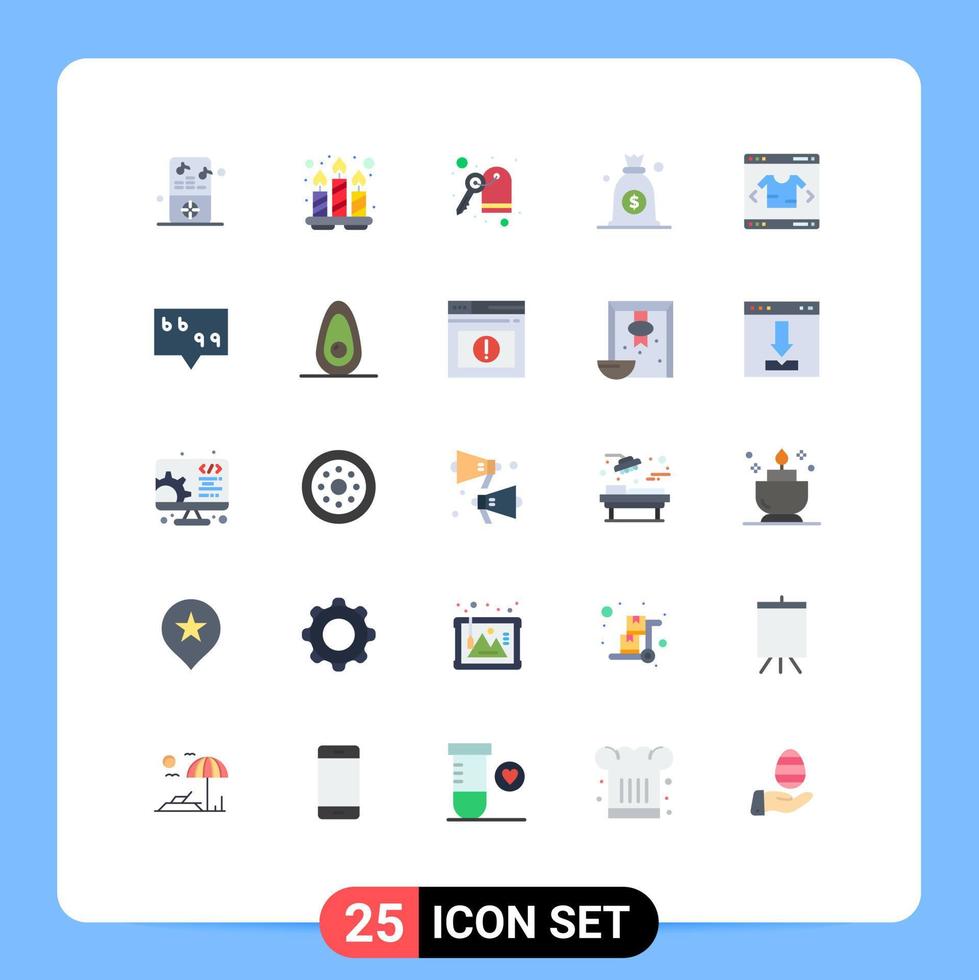 conjunto moderno de 25 cores planas e símbolos, como compras de dinheiro de negócios de hotéis modernos, elementos de design de vetores editáveis