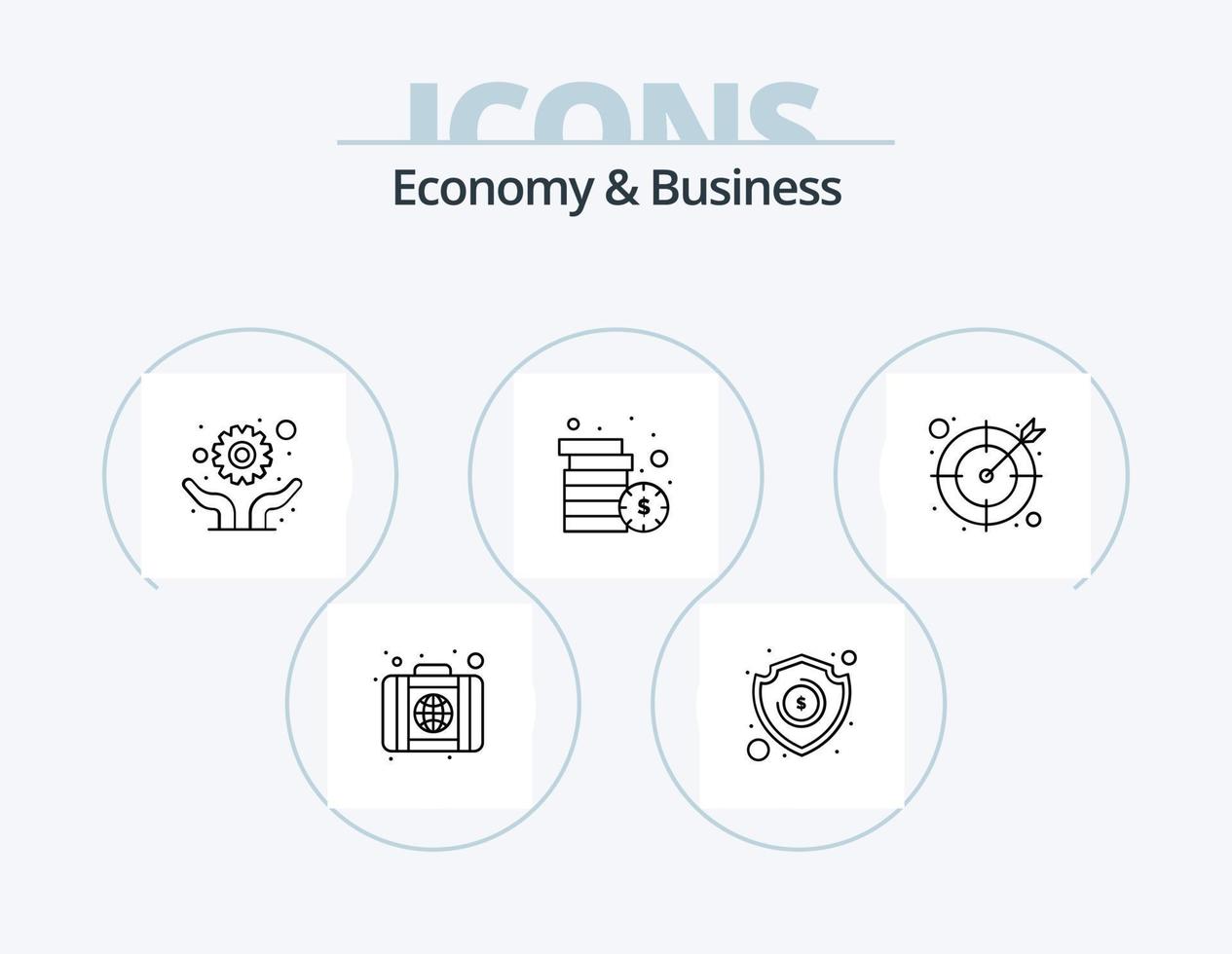 economia e linha de negócios icon pack 5 design de ícone. dólar. sustentável. borda. moderno. arquitetura vetor