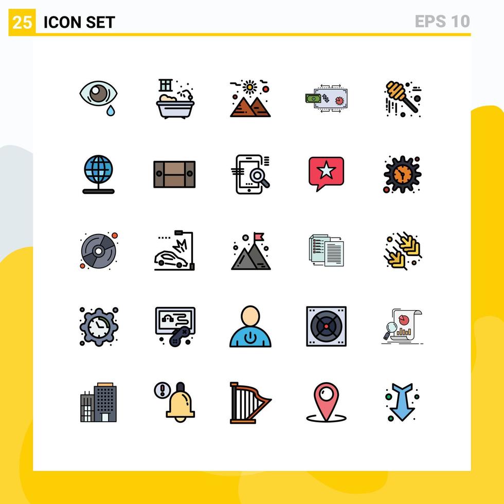 25 interface do usuário linha cheia pacote de cores planas de sinais modernos e símbolos de doces pagamentos de espaço de mel marketing elementos de design de vetores editáveis