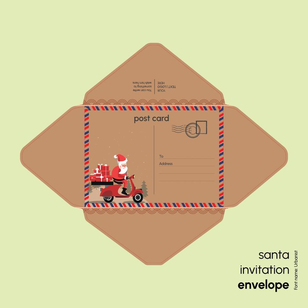 cartão de envelope de convite de papai noel natal vetor