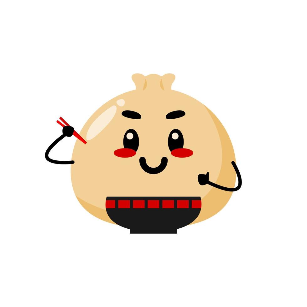 ilustração de um bolinho ou dim sum com um rosto. ilustração de personagem de vetor de comida chinesa.