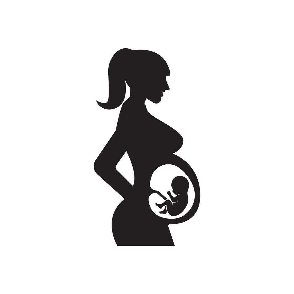 mãe grávida e logotipo do ícone do feto, design vetorial vetor