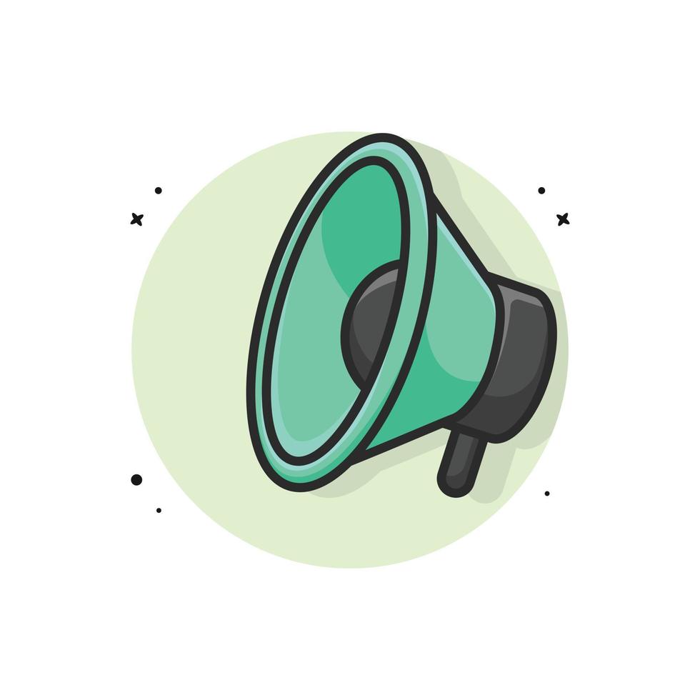 ícone do megafone dos desenhos animados. conceito de marketing de mídia social. ilustração vetorial em design plano sobre fundo verde. vetor