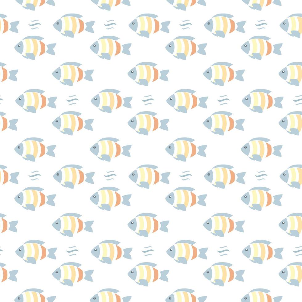 peixe bonito dos desenhos animados. fundo desenhado à mão de verão para pacote, papel de embrulho, banner, impressão, cartão, presente, tecido, cartão, têxtil, papel de parede, web vetor