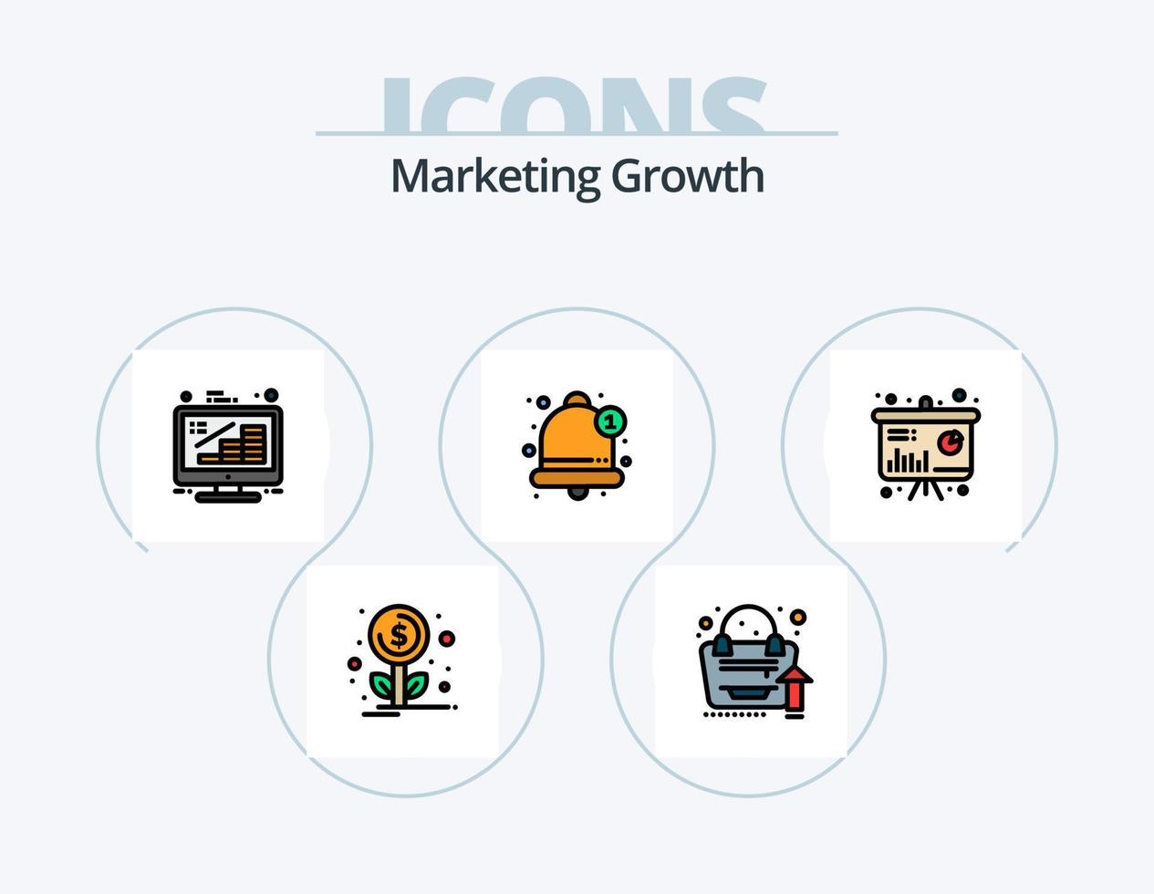 linha de crescimento de marketing cheia de ícones do pacote 5 design de ícones. documento. papel. crescimento do produto. contrato. crescimento vetor