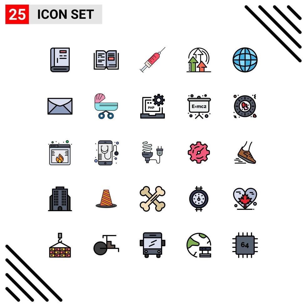 25 ícones criativos, sinais e símbolos modernos do método do produto, agulha de gerenciamento de texto, elementos de design vetorial editáveis vetor