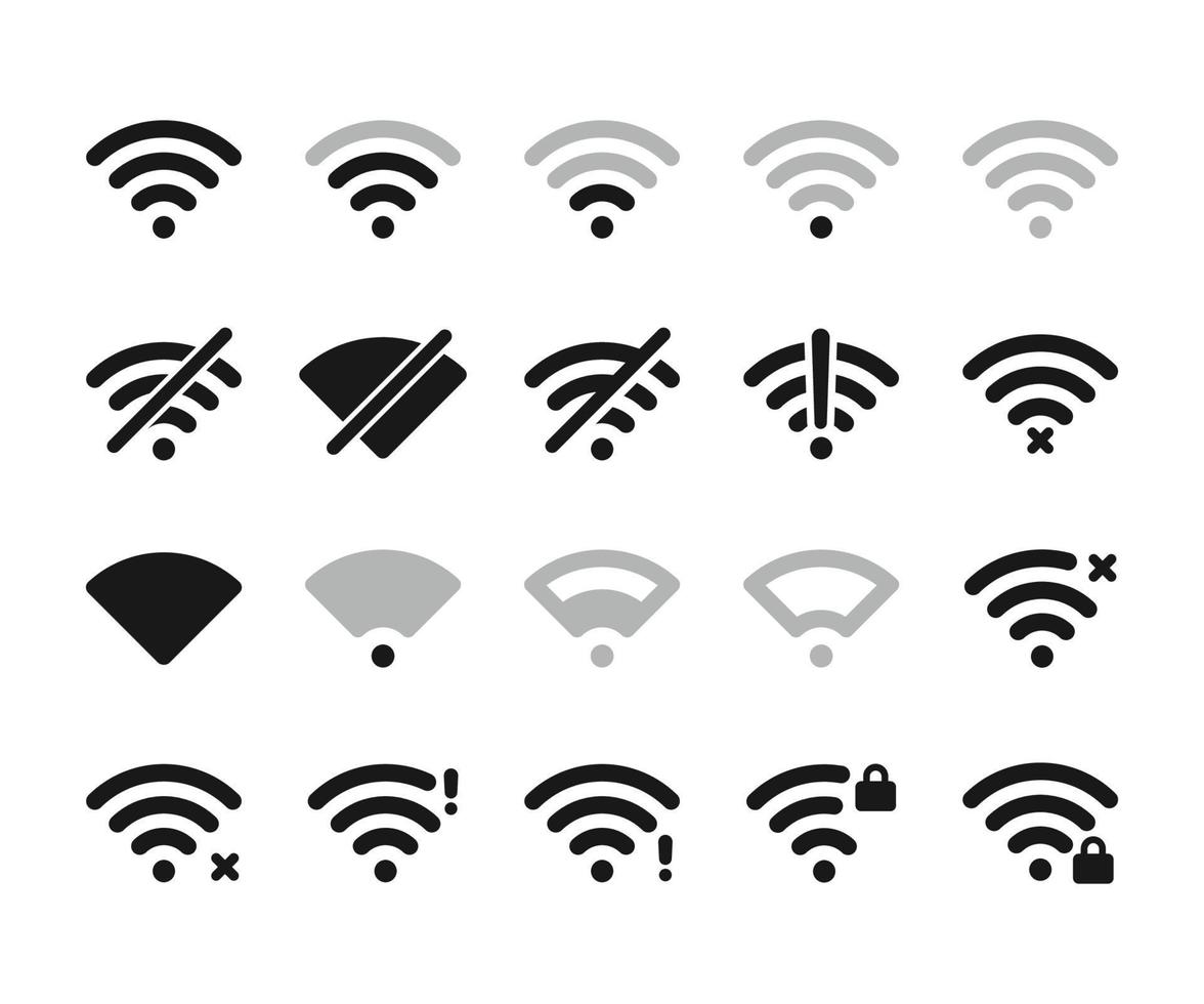 conjunto de ícones sem fio. Sem wi-fi. diferentes níveis de ícone de sinal wi-fi. coleção de modelo de ícones sem fio e wi-fi vetor
