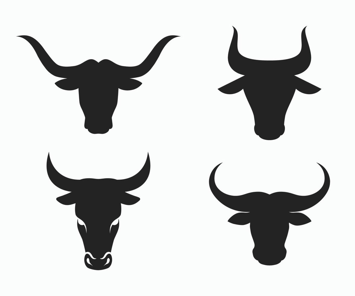 conjunto de cabeça de touro, cabeça de búfalo, ícone de silhueta de cabeça de vaca vetor