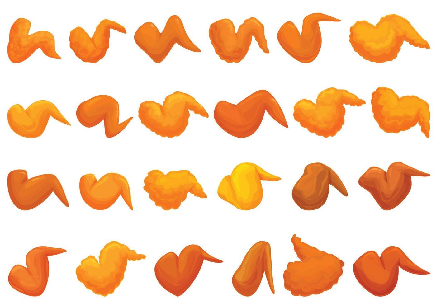 conjunto de ícones de asas de frango frito vetor de desenho animado. assado picante