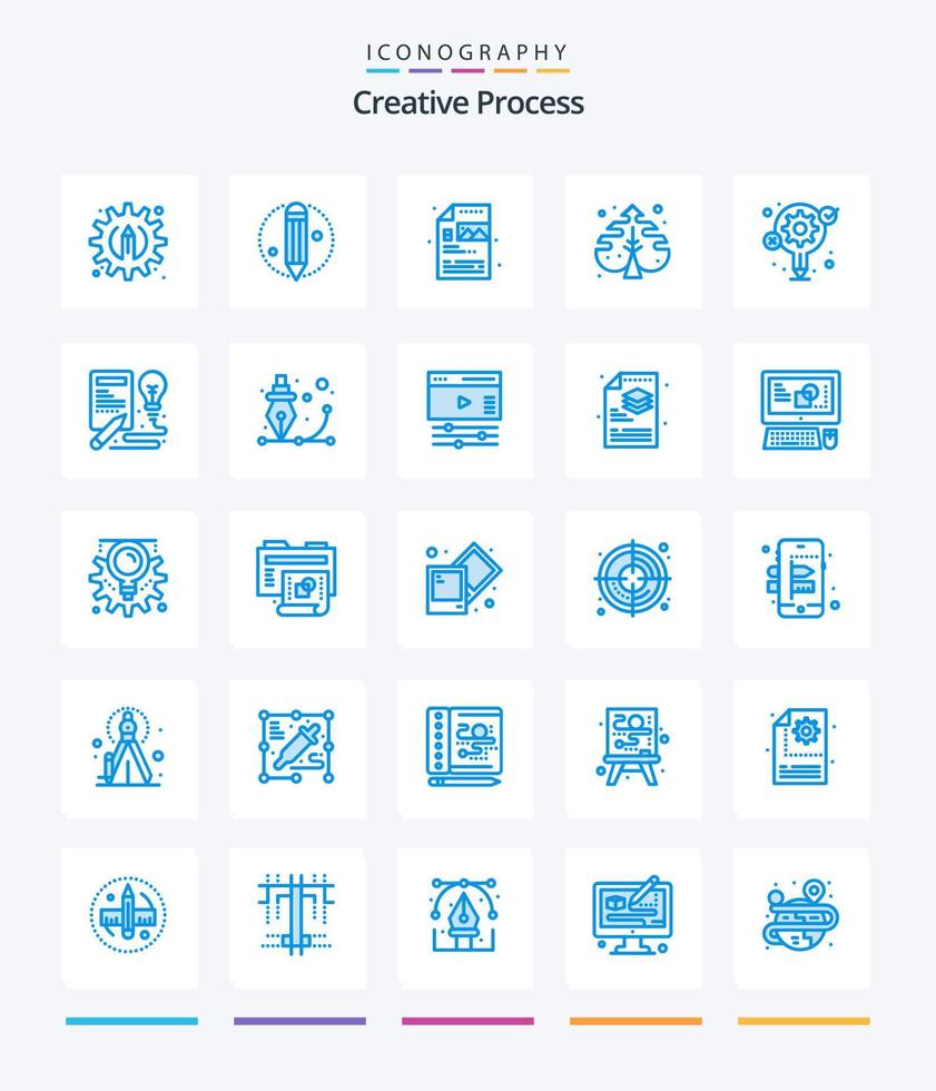 processo criativo criativo 25 pacote de ícones azuis, como criativo. livro. folha. processar. engrenagem vetor
