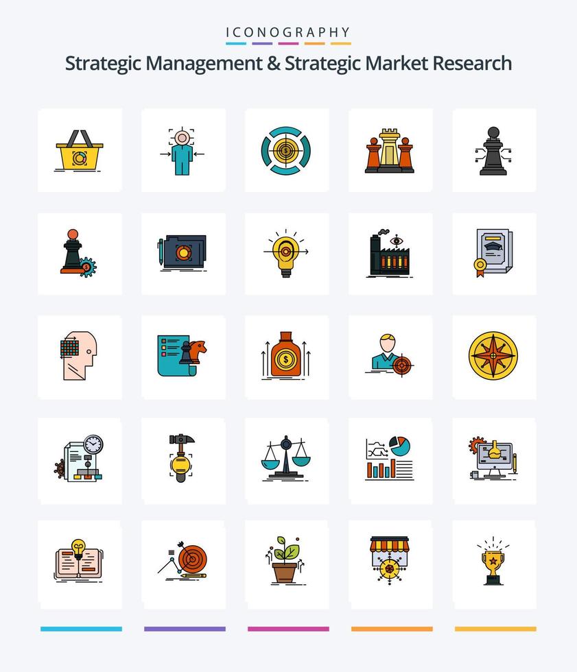 gerenciamento estratégico criativo e pesquisa estratégica de mercado pacote de ícones cheios de 25 linhas, como tecnologia. estratégia. meta. computador. dólar vetor