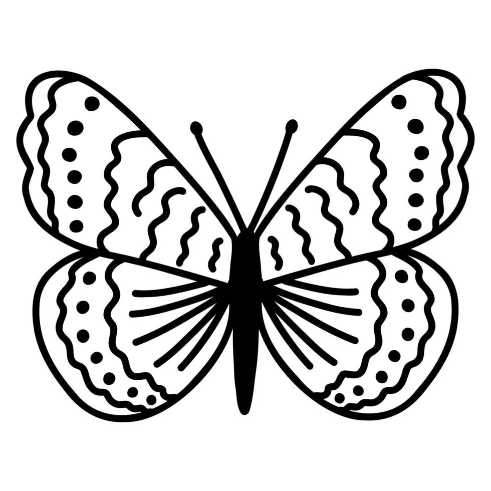 borboleta de doodle desenhada de mão. ilustração de desenho vetorial, arte de contorno preto de inseto para web design, ícone, impressão, página para colorir vetor