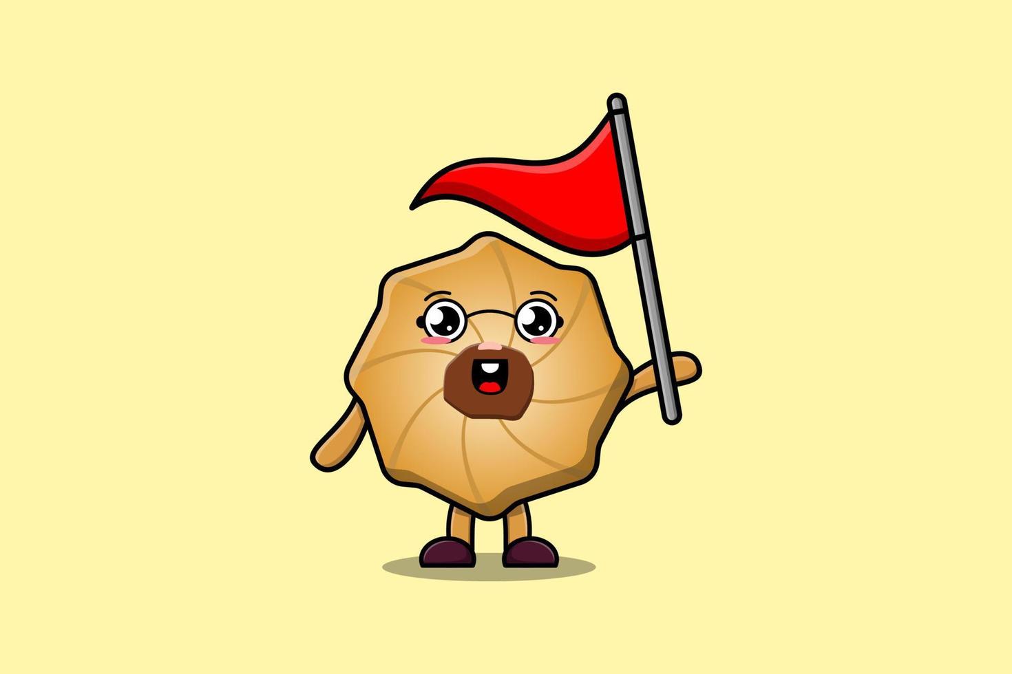 personagem de biscoitos de desenho animado fofo segura a bandeira do triângulo vetor