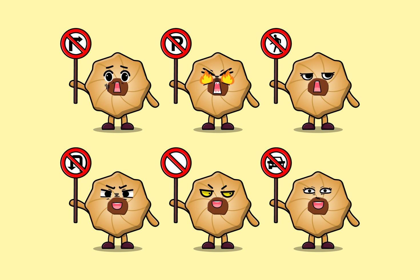 personagem de desenho animado de biscoitos fofos segura sinal de trânsito vetor