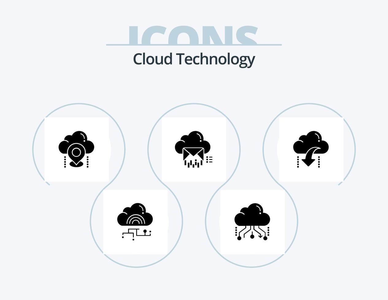 pacote de ícones de glifo de tecnologia de nuvem 5 design de ícones. o email. nuvem. rede. GPS. nuvem vetor