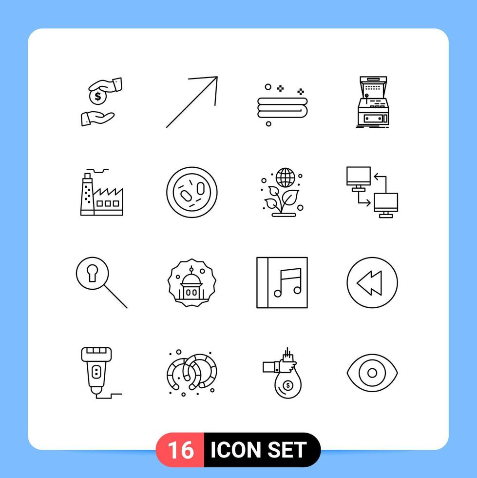 pacote de 16 sinais e símbolos de contornos modernos para mídia impressa na web, como elementos de design vetorial editáveis de jogo de limpeza de construção vetor
