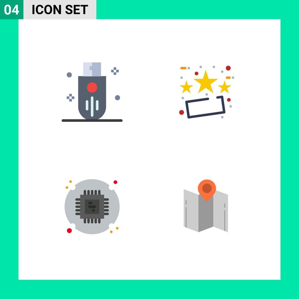4 ícones planos de vetores temáticos e símbolos editáveis de dispositivos chip stick friday processador elementos de design de vetores editáveis