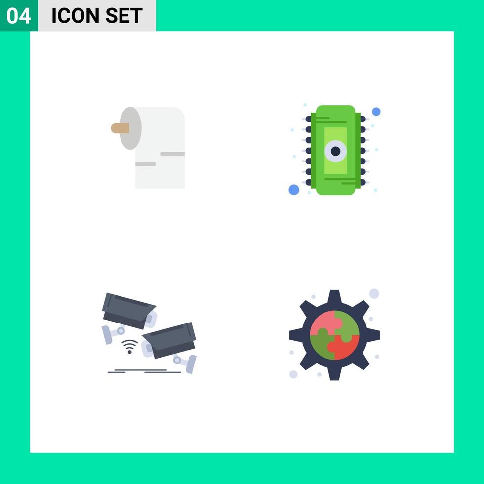 grupo de 4 sinais e símbolos de ícones planos para limpeza de elementos de design de vetores editáveis de tecnologia de chip de segurança ram
