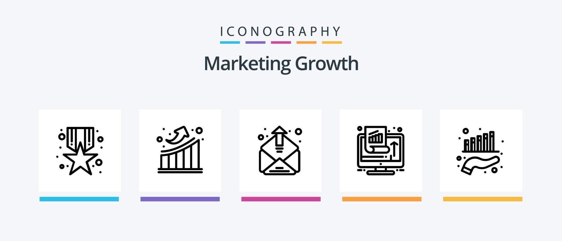 pacote de ícones de linha 5 de crescimento de marketing, incluindo chave. fazer compras. o negócio. conectados. comece. design de ícones criativos vetor