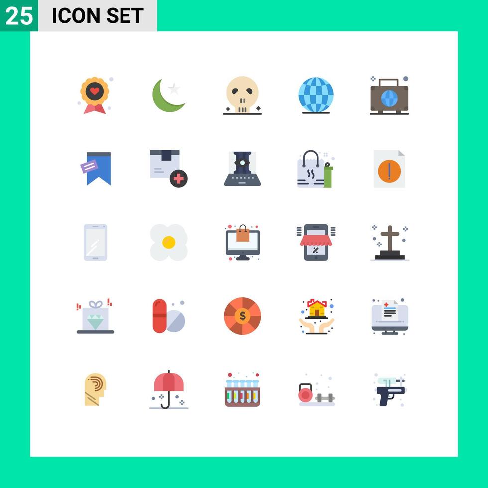 25 cores planas de vetores temáticos e símbolos editáveis de elementos de design de vetores editáveis de caveira de mundo noturno de bagagem