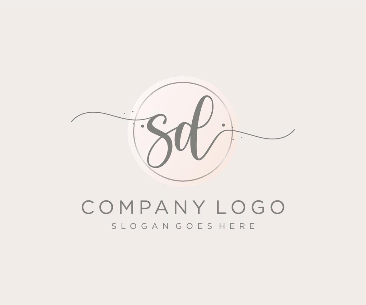 logotipo feminino inicial sd. utilizável para logotipos de natureza, salão, spa, cosméticos e beleza. elemento de modelo de design de logotipo de vetor plana.