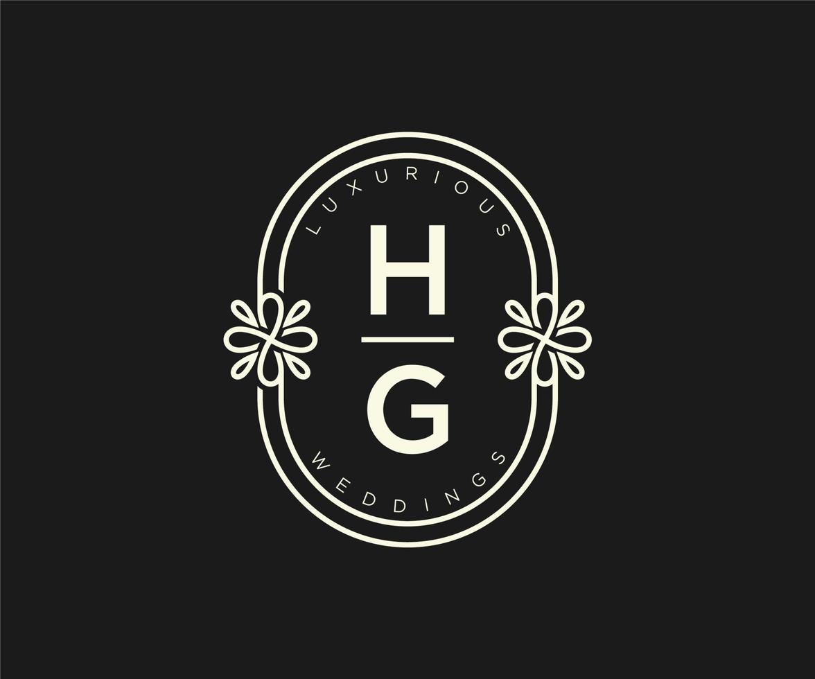 hg letras iniciais modelo de logotipos de monograma de casamento, modelos minimalistas e florais modernos desenhados à mão para cartões de convite, salve a data, identidade elegante. vetor