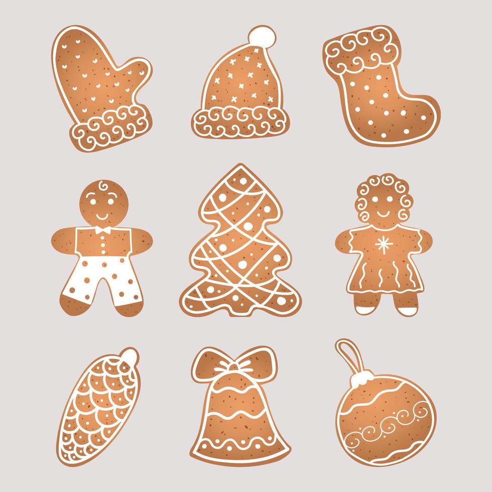conjunto de biscoitos de natal isolados com glacê. ilustração vetorial plana vetor