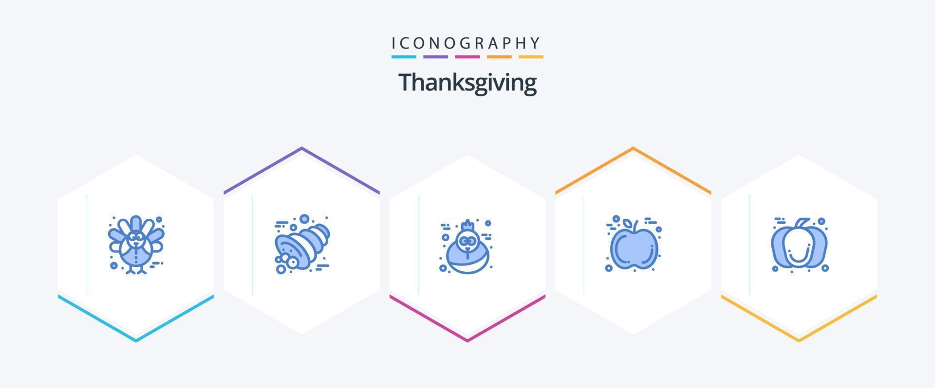 pacote de ícones azuis de ação de graças 25, incluindo dia. Ação de graças. feriado. abóbora. fruta vetor