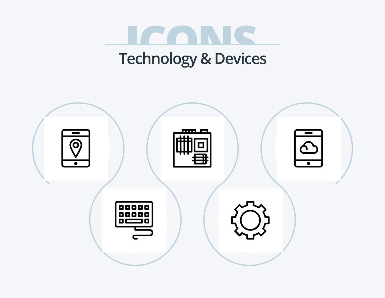 design de ícone do pacote de 5 ícones de linha de dispositivos. . . leitor. local na rede Internet. navegador vetor