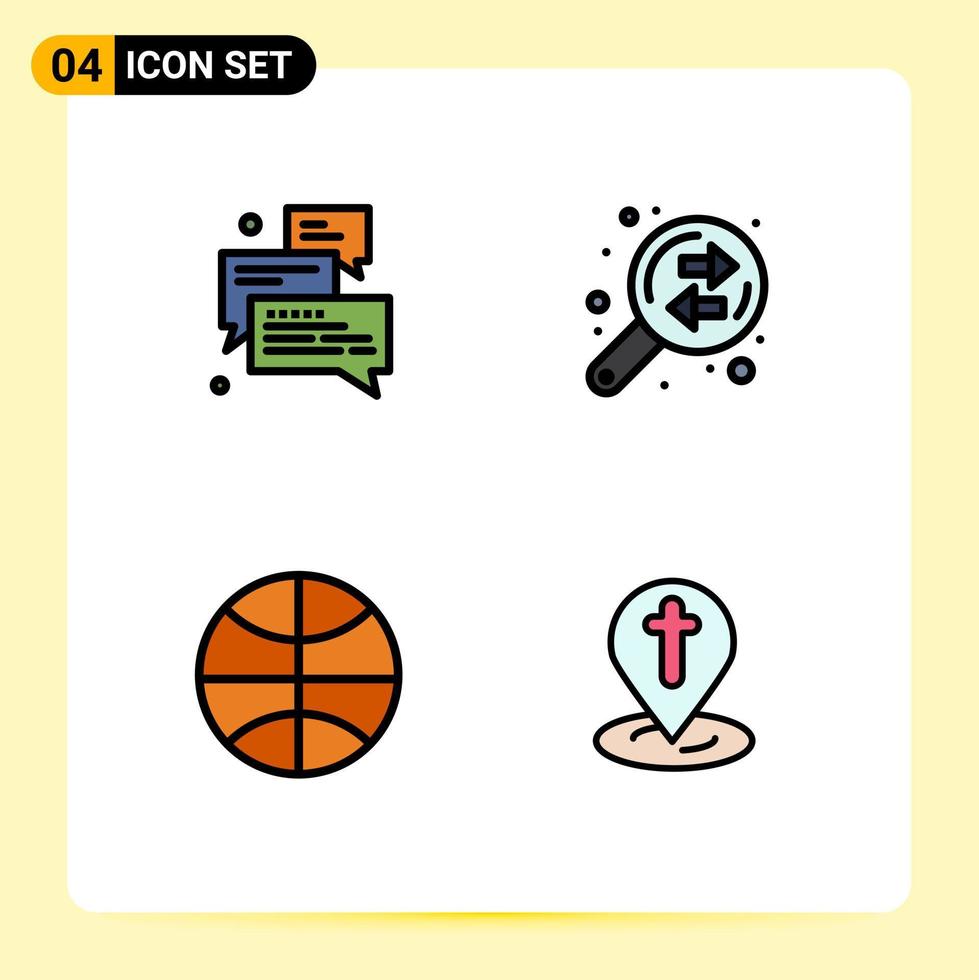 conjunto de 4 sinais de símbolos de ícones de interface do usuário modernos para suporte de basquete em grupo análise de dados festival elementos de design de vetores editáveis