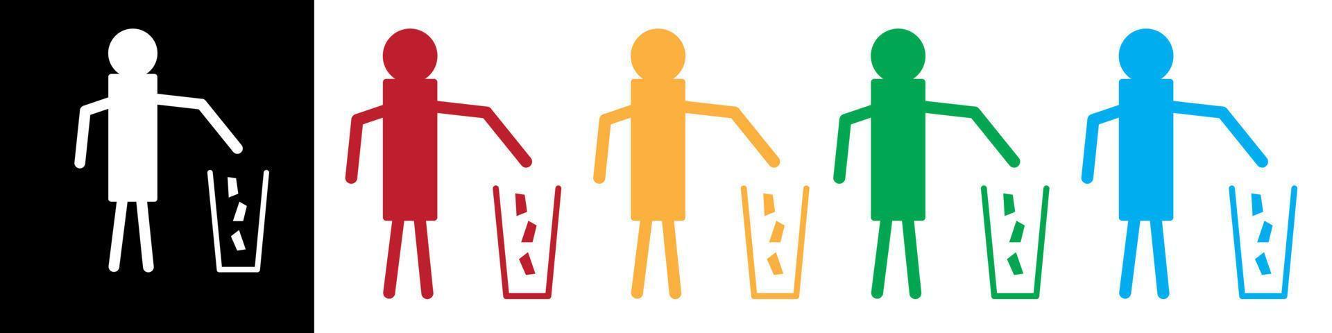 lixo definir elemento de um homem jogando lixo em uma cesta em um fundo branco. ilustração vetorial eps10 vetor