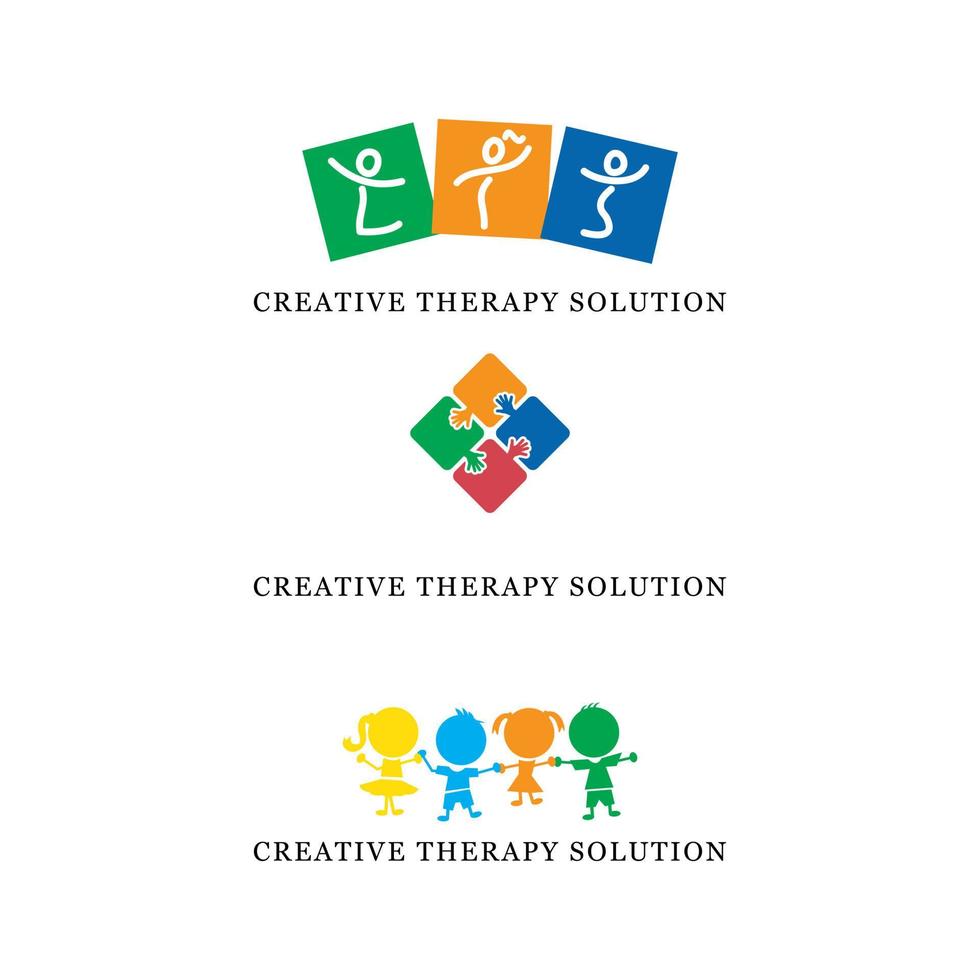 pacote de logotipo de solução de terapia criativa, pacote de logotipo de cuidados infantis vetor