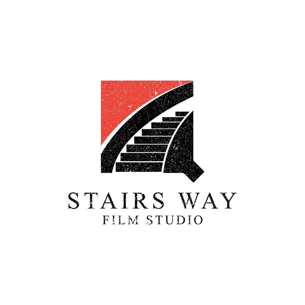 design de logotipo de caminho de escadas, vetor de logotipo de filme de estúdio de cinema com estilo rústico