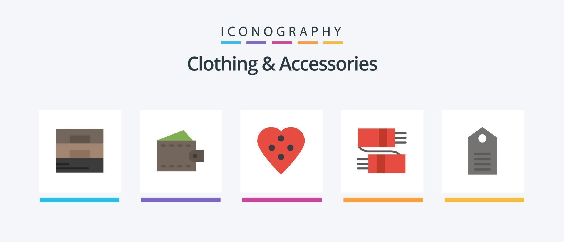 roupas e acessórios flat 5 icon pack incluindo desgaste. desconto. acessórios de costura. roupas. lenço. design de ícones criativos vetor