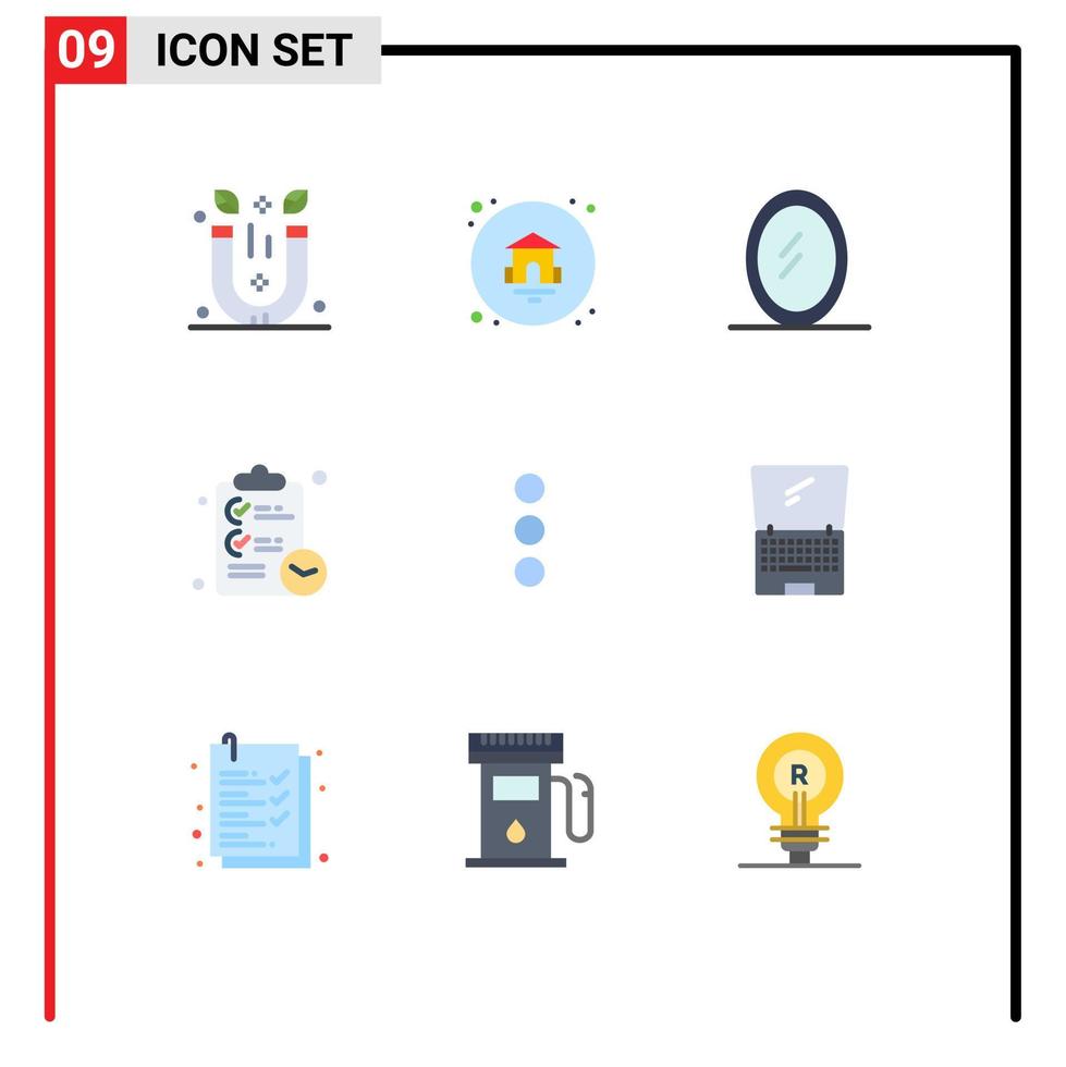 grupo de 9 cores planas modernas definidas para elementos de design de vetores editáveis de hora do telefone do espelho da interface do usuário do monitor