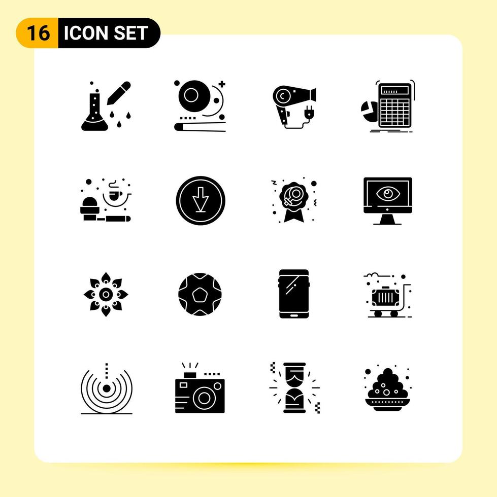 pacote de interface do usuário de 16 glifos sólidos básicos de plugue de cálculo de esportes de matemática gráfico elementos de design de vetores editáveis