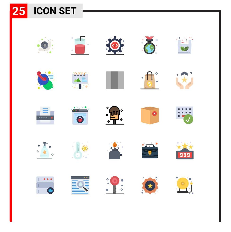grupo de símbolos de ícone universal de 25 cores planas modernas de compras eco código fonte saco ecologia elementos de design de vetores editáveis