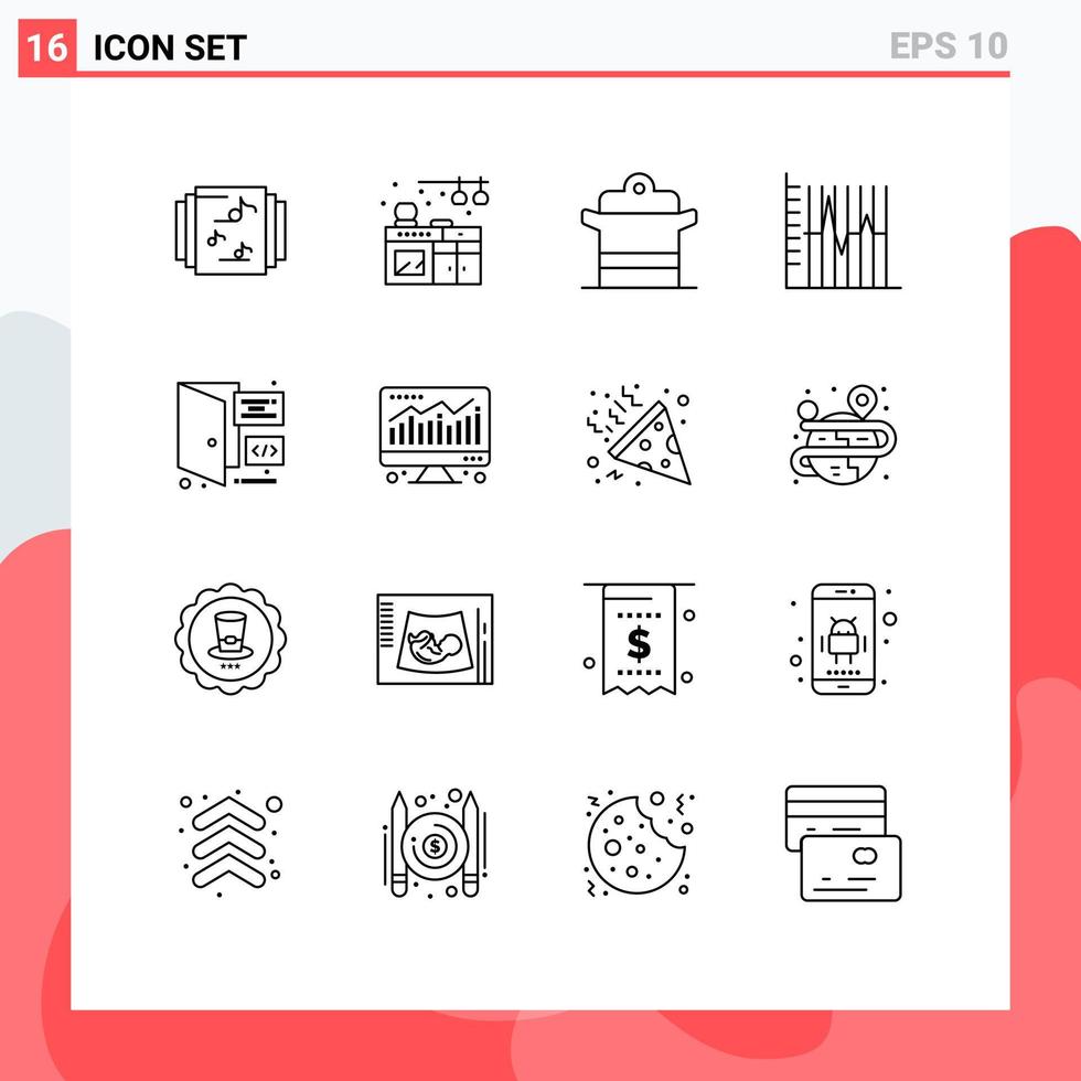 16 ícones criativos, sinais e símbolos modernos de codificação de recuperação de cozinha, relatório de paciente, elementos de design de vetores editáveis